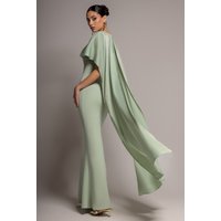 Scoop Neck Velvet Satin Cape Sleeve Maxi Dress Sage Green