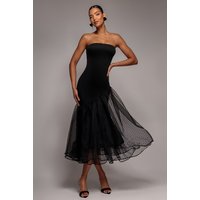 Strapless Asymmetric Tiered Midaxi Dress