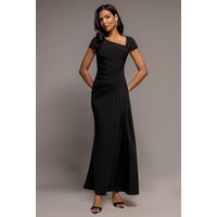 Goddiva Cap Sleeve Pleated Asymmetric Maxi Dress - Black