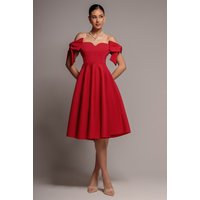 Bardot Plunge Neck Bow Sleeve Line Midi Dress