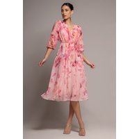 Floral Print Wrap Line Midi Dress Blush Pink