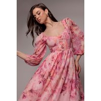 Floral Print Shirred Back Line Maxi Dress Blush Pink