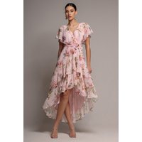 Flutter Sleeve Chiffon Midaxi Wrap Dress Blush Pink