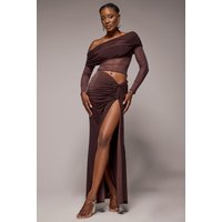 Goddiva Super Split Front Drawstring Maxi Skirt - Brown
