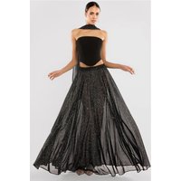 Goddiva Gathered A-Line Glitter Chiffon Maxi Skirt