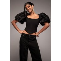 Get 21% Off Black Goddiva 3D Textured Sleeve Scuba Corset Top
