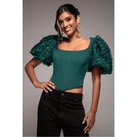 Get 21% Off Goddiva Emerald Green 3D Textured Sleeve Corset Top