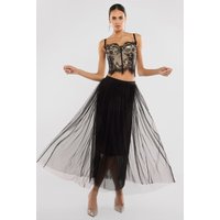 Cropped Lace Corset Tulle Gathered Midaxi Skirt Embroidered Stretch Mesh Gloves & Jersey Scarf