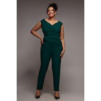 Goddiva Plus Bardot Scuba Jumpsuit - Emerald Green