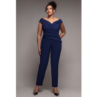 Goddiva Plus Bardot Scuba Jumpsuit - Navy Blue
