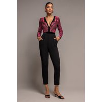 Goddiva Deep V Neck Sequin Embroidered Jumpsuit - Cerise