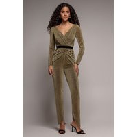 Goddiva Lurex Wrap Bodice Jumpsuit - Gold