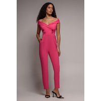 Goddiva Bardot Wrap Sweetheart Neck Jumpsuit - Cerise