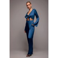 Goddiva Cut Out Satin Jumpsuit - Navy
