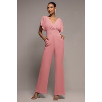 Goddiva Chiffon Romper With Flutter Sleeves - Blush