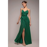 Goddiva Wrap Style Spaghetti Strap Maxi With Split - Emerald