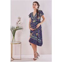 Goddiva Maternity Floral Print Midi Navy Print