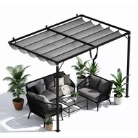 2mx3m Metal Pergola Outdoor Gazebo with Retractable Roof Canopy Sun Shelter for Backyard Garden Patio, Lean to Wall Type