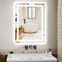 LED Bathroom Mirror with Anti-Fog, 3-Color Dimmable Lights, Memory Function, Horizontal/Vertical, Large (60x80cm)
