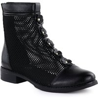 Women's mesh ankle boots with flowers, black, Jezzi 130