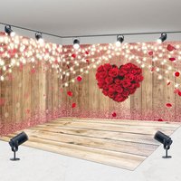 Aperturee Wood Grain Lighted Red Rose Love Room Set Backdrop, 7X7FT(Left Wall)+10X7FT(Right Wall)+10X7FT(Floor), 247.5 USD, AH0B485-R, AH0B486-B