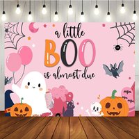 Aperturee A Little Boo is Almost Due Halloween Baby Shower Backdrop, Cute Ghost with Pink Pumpkins, Spooky Party for Girl
