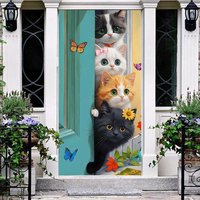 Aperturee Spring Vibe Cute Cat Teal Door Butterfly Door Cover, 30x80 Inch, 28.48 USD, spring door covers, ANML131A-A