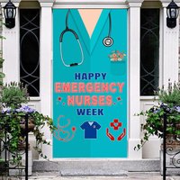 Aperturee Teal Clothing Happy Emeragency Nurses Week Door Cover, 30x80 Inch, 28.48 USD, party door covers, ANML147A-A