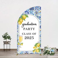 Aperturee Mediterranean Lemon Graduation Party Half Moon Arch Backdrop, 1.6 x 4 ft (0.5 x 1.2 m), 98.18 USD, arch backdrop kit, CJGD9N05YL-AJ