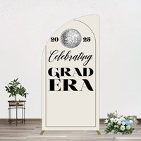 Aperturee Beige Silver Disco Ball Grad Era Party Half Moon Arch Backdrop, 1.6 x 4 ft (0.5 x 1.2 m), 98.18 USD, arch backdrop kit, CJGD9N42YL-AJ