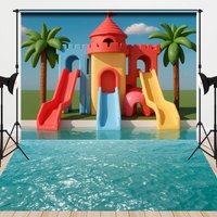 Aperturee Water Park Coconut Tree Summer Combo Set Backdrop, 7 x 5 ft / 7 x 5 ft, 97.4 USD, combo set backdrops, CJHD9N64-D, MATZYHD3L02-D