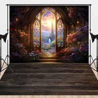 Aperturee Fairy Wonderland Floral Wood Floor Combo Set Backdrop, 7 x 5 ft / 7 x 5 ft, 97.4 USD, combo set backdrops, DCHD1K13-D, CYHD0O21-D