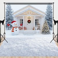 Aperturee Winter House Combo Set, Porch Snow Scene Background, 2-in-1 Studio Props