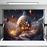 Aperturee Fantasy Christmas Backdrop, Giant Ornament House in Snow, Magical Winter Forest Holiday Photography Props