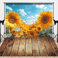 Aperturee Summer Sunflower Sky Wood Floor Combo Set Backdrop, 7 x 5 ft / 7 x 5 ft, 97.4 USD, combo set backdrops, DCHD6C35-D, MATWHHD0Z62-D