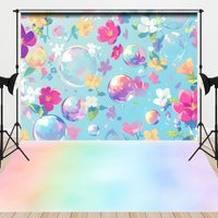 Aperturee Blue Painted Color Floral Bubbles Combo Set Backdrop, 7 x 5 ft / 7 x 5 ft, 97.4 USD, combo set backdrops, DCHD6I53-D, DCHD5B29-D