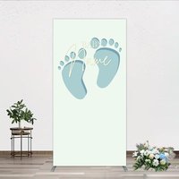 Aperturee Custom Name Baby Feet Rectangle Backdrop, Personalized Blue Footprints Sign, Minimalist Baby Shower Welcome Decor, 1.6x4ft (50x1