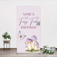 Aperturee Personalized Fairy First Birthday Rectangle Backdrop, Watercolor Mushroom Butterfly Decor
