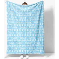 Aperturee Personalized Pet Blanket with Custom Name and Paw Prints, Light Blue Cozy Throw for Dogs and Cats, Pet Lover Gift, 30x40in (WxH)