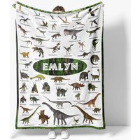 Aperturee Personalized Dinosaur Blanket with Custom Name, Educational Chart with Realistic Dinos, Gift for Boys and Girls, 30x40in (WxH)