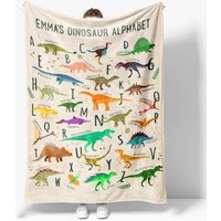 Aperturee Personalized Dinosaur Alphabet Blanket with Custom Name, Educational A-Z Dino Chart, Fun Nursery Decor for Kids, 30x40in (WxH)