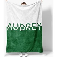Aperturee Personalized Name Blanket for Girl or Boy, Custom Green and White Color Block, Modern Minimalist Nursery Decor