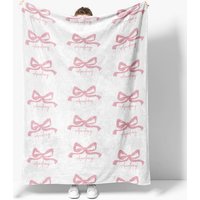 Aperturee Personalized Baby Blanket for Girl, Custom Pink Bows Pattern, Coquette Aesthetic Nursery Swaddle Gift