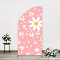 Aperturee Sweet Pink Daisy Cute Happy Birthday Half Moon Arch Backdrop, 1.6 x 4 ft (0.5 x 1.2 m), 98.18 USD, arch backdrop kit, DMGD0Y83YL-AJ