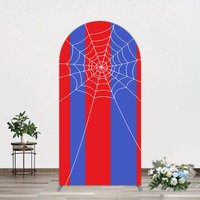 Aperturee Blue Red Stripes Spider Web Cartoon Arch Backdrop, 1.6 x 4 ft (0.5 x 1.2 m), 98.18 USD, arch backdrop kit, DMGD0Y85-AJ