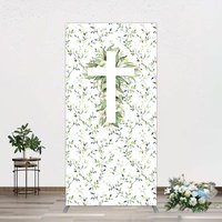 Aperturee Green Flower Cross God Bless Baptism Rectangle Backdrop, 1.6 x 4 ft (0.5 x 1.2 m), 98.18 USD, arch backdrop kit, DMGD0Y88CF-AJ