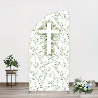 Aperturee Green Flower Cross God Bless Baptism Half Moon Arch Backdrop, 1.6 x 4 ft (0.5 x 1.2 m), 98.18 USD, arch backdrop kit, DMGD0Y88YL-AJ
