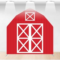 Aperturee Rustic Red White Farm House Barn Door Arch Backdrop, 6 x 6 ft, 219 USD, barn door arch backdrops, DMGD1Y13-AJ