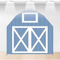 Aperturee Blue White Farm Barn Door Arch Party Decor Backdrop, 6 x 6 ft, 219 USD, barn door arch backdrops, DMGD1Y15-AJ