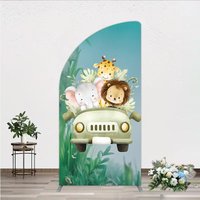 Aperturee Cute Safari Animals Half Moon Arch Backdrop, Jungle Lion Elephant and Giraffe, Wild One First Birthday Party Photo Prop, 1.6x4ft (50x1